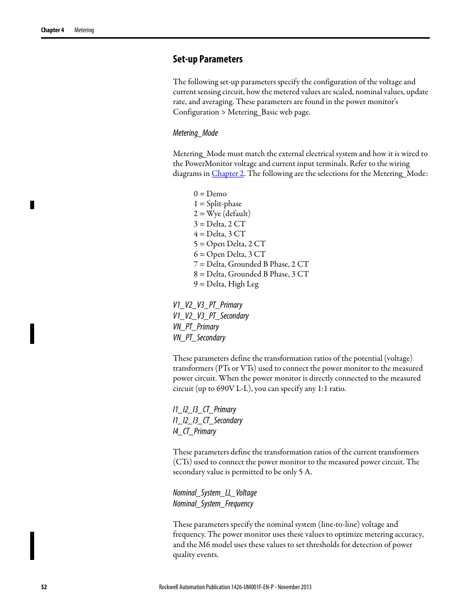 Set-up parameters | Rockwell Automation 1426 PowerMonitor 5000 Unit User Manual | Page 52 / 396