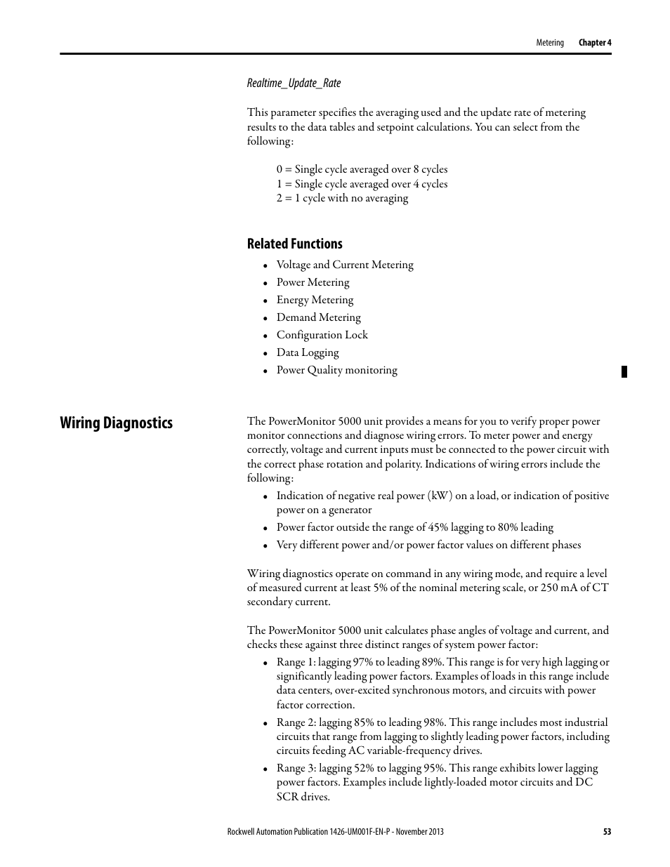 Related functions, Wiring diagnostics | Rockwell Automation 1426 PowerMonitor 5000 Unit User Manual | Page 53 / 396