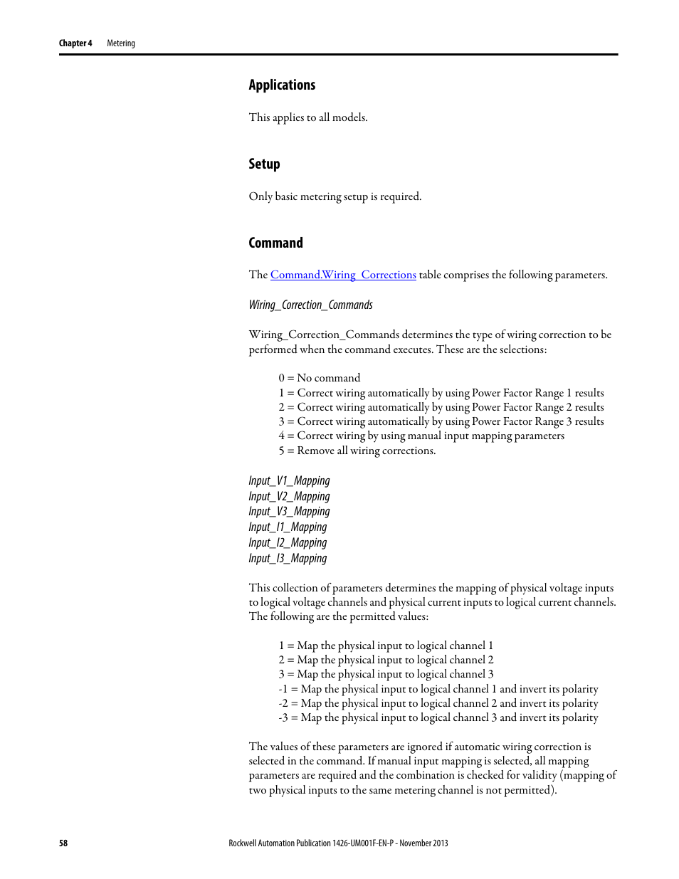 Applications, Setup, Command | Rockwell Automation 1426 PowerMonitor 5000 Unit User Manual | Page 58 / 396