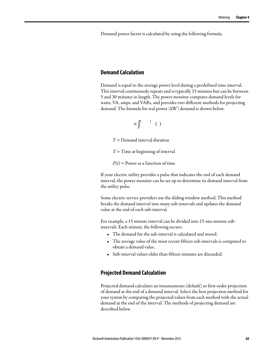 Demand calculation, Projected demand calculation | Rockwell Automation 1426 PowerMonitor 5000 Unit User Manual | Page 63 / 396