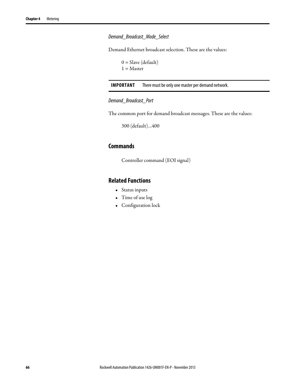 Commands, Related functions | Rockwell Automation 1426 PowerMonitor 5000 Unit User Manual | Page 66 / 396