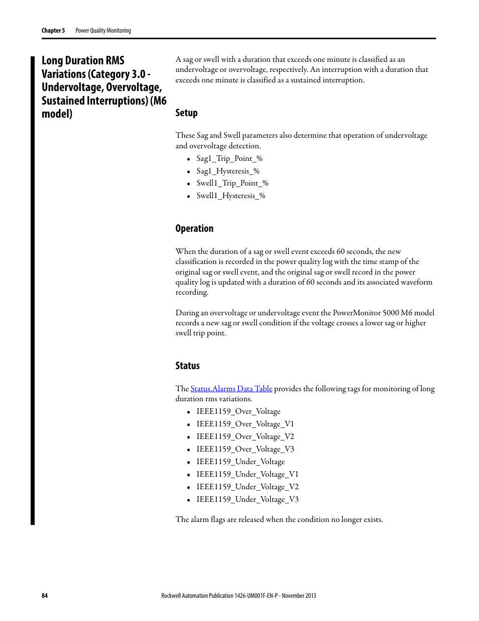 Setup, Operation, Status | Rockwell Automation 1426 PowerMonitor 5000 Unit User Manual | Page 84 / 396