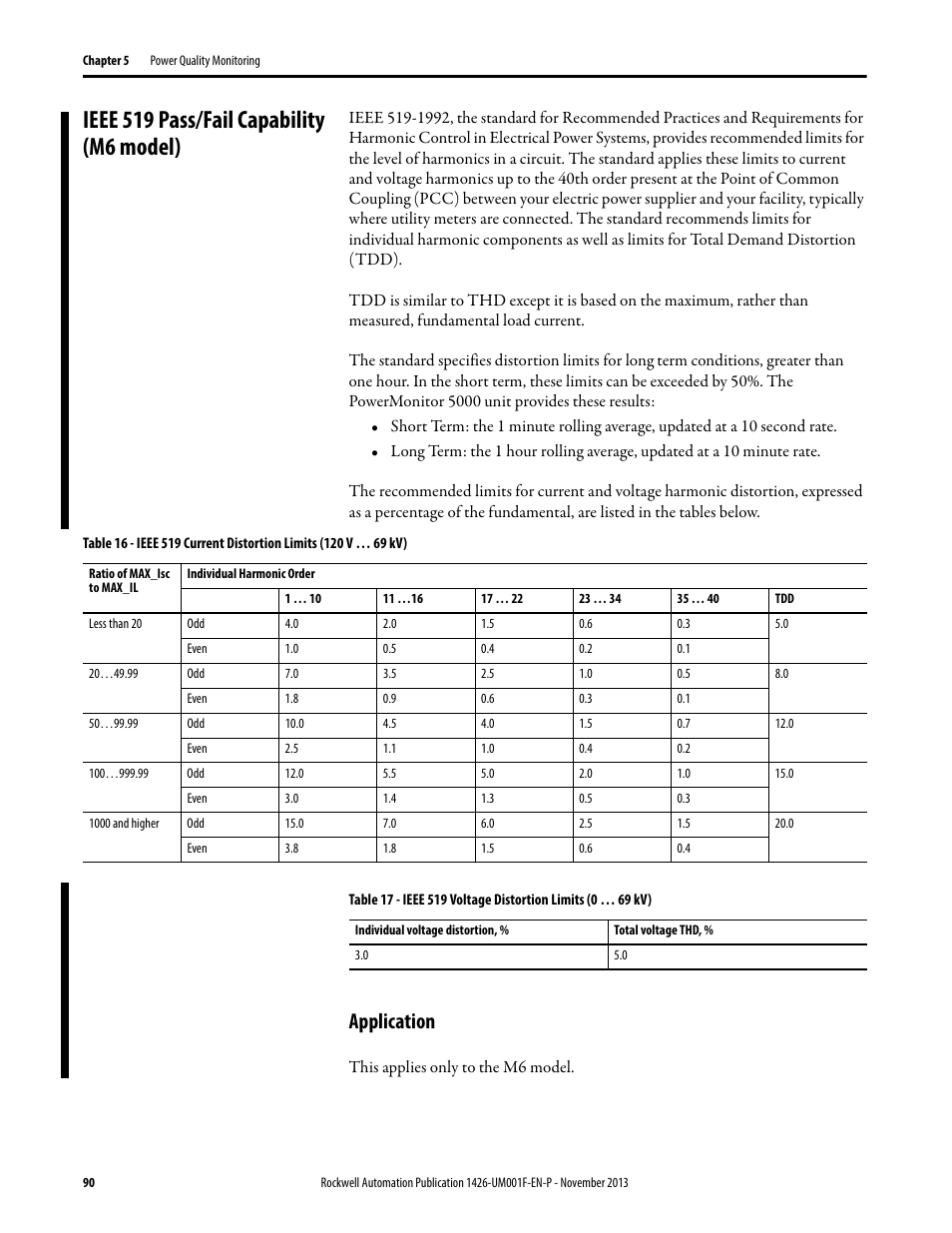 Ieee 519 pass/fail capability (m6 model), Application | Rockwell Automation 1426 PowerMonitor 5000 Unit User Manual | Page 90 / 396