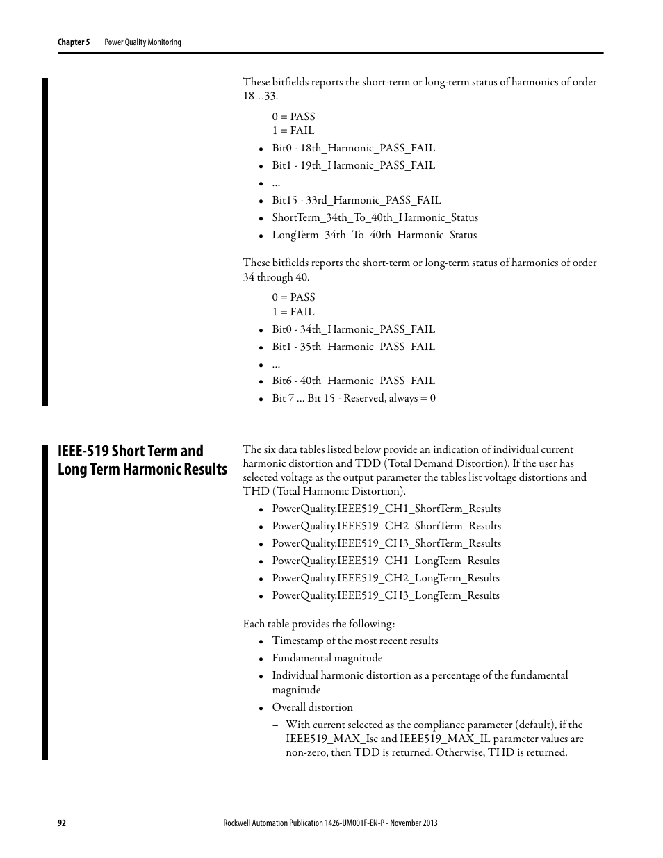Ieee-519 short term and long term harmonic results | Rockwell Automation 1426 PowerMonitor 5000 Unit User Manual | Page 92 / 396