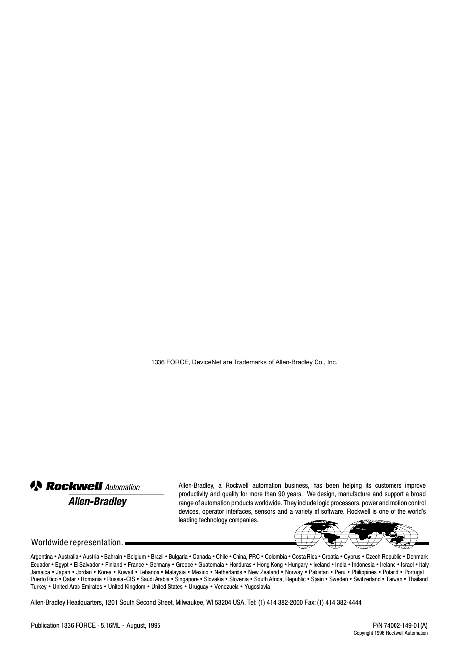 Worldwide representation | Rockwell Automation 1336T FORCE Language Module Replacement User Manual | Page 13 / 13