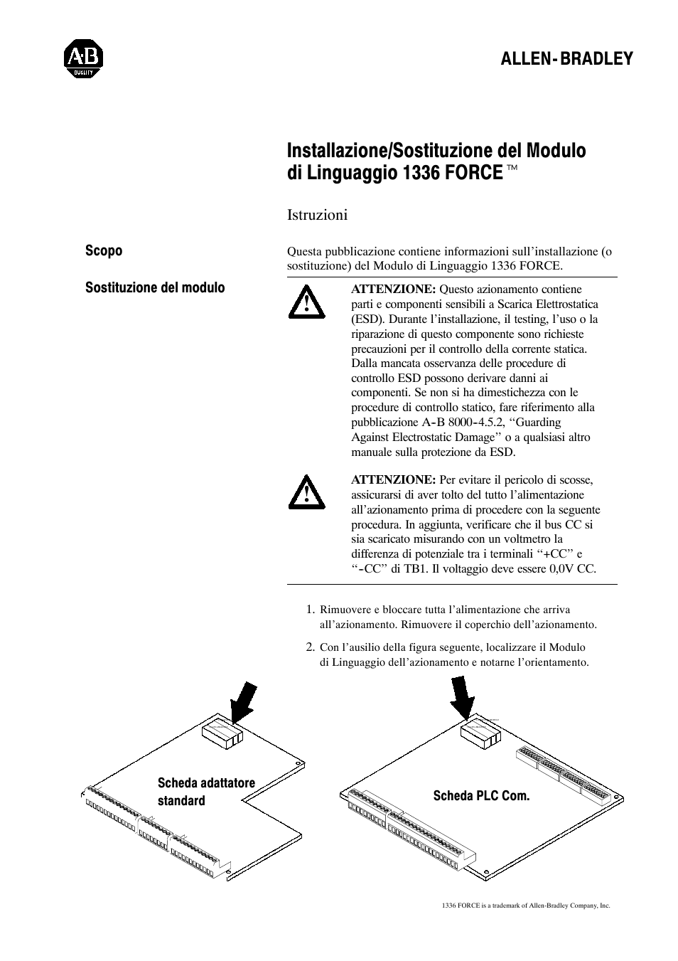 Allen- bradley, Istruzioni | Rockwell Automation 1336T FORCE Language Module Replacement User Manual | Page 3 / 13