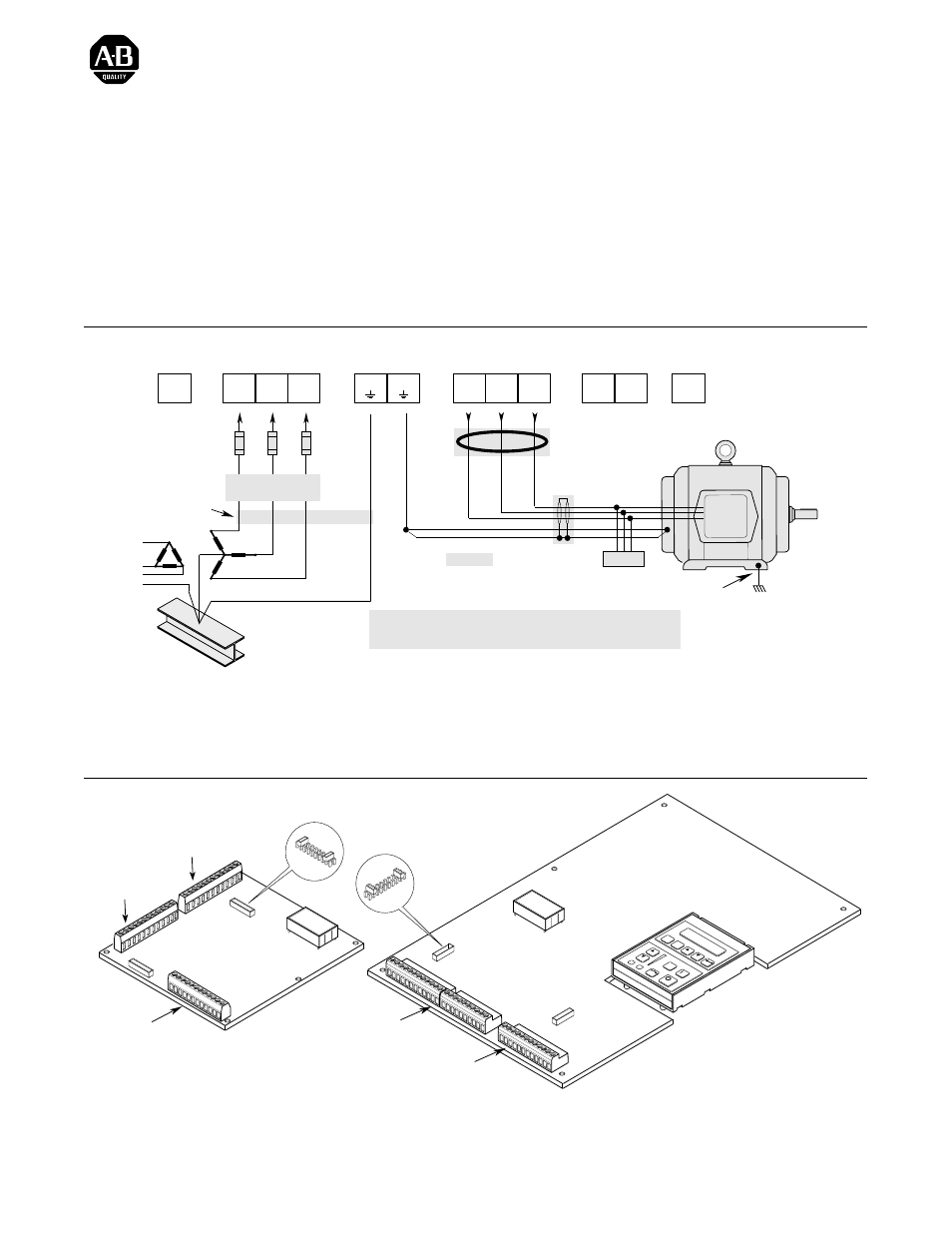 Câblage électrique – tb1, Emplacement des cavaliers, Câblage électrique – tb1 emplacement des cavaliers | Toutes les autres tailles, Taille a1 – a4 | Rockwell Automation 1336E IMPACT Quick Start Guide User Manual | Page 23 / 68