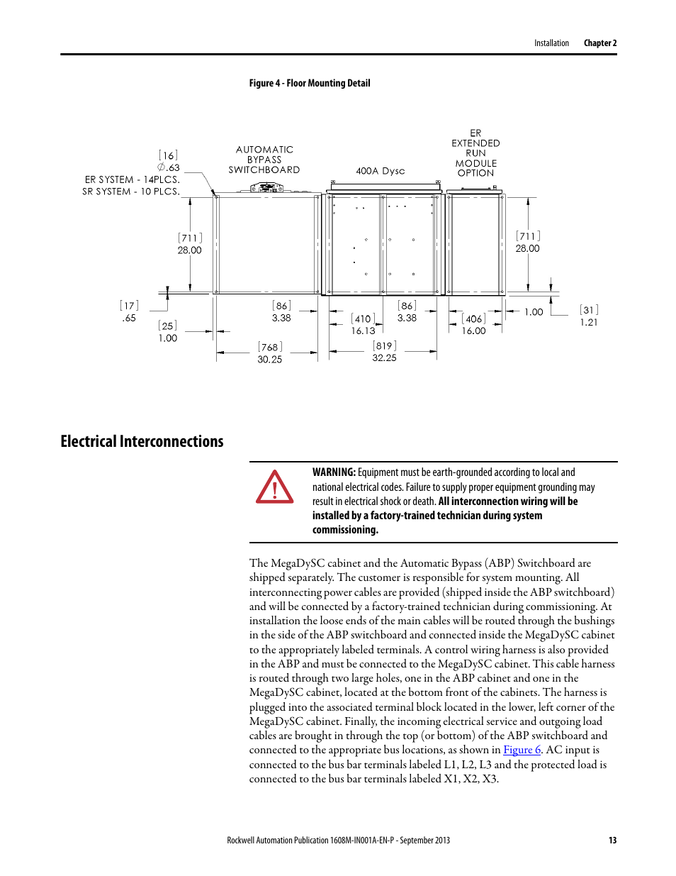 Figure 4 - floor mounting detail, Electrical interconnections | Rockwell Automation 1608M MegaDySC Installation Instructions 400 A User Manual | Page 11 / 24