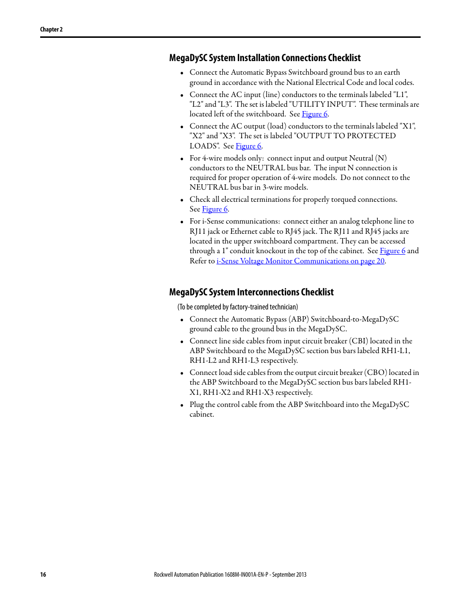 Megadysc system installation connections checklist, Megadysc system interconnections checklist, Ch 3 - comm | Rockwell Automation 1608M MegaDySC Installation Instructions 400 A User Manual | Page 14 / 24