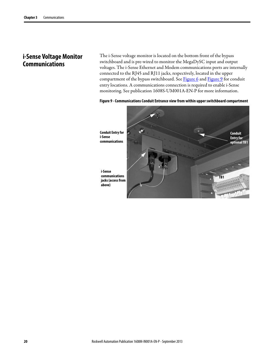 I-sense voltage monitor communications, Refer to, Figure 9 | Rockwell Automation 1608M MegaDySC Installation Instructions 400 A User Manual | Page 18 / 24