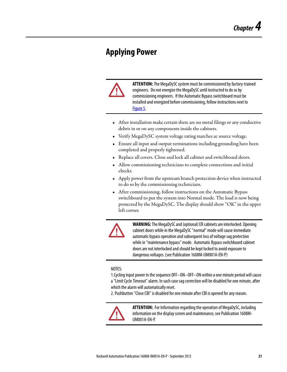 Chapter 4, Applying power, Ch 4 - applying power | Chapter | Rockwell Automation 1608M MegaDySC Installation Instructions 400 A User Manual | Page 19 / 24