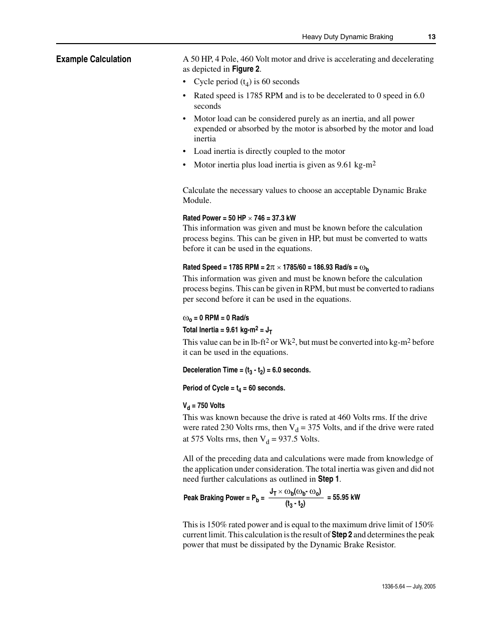 Example calculation | Rockwell Automation 1336_S_F_T Allen-Bradley Dynamic Braking User Manual | Page 13 / 28