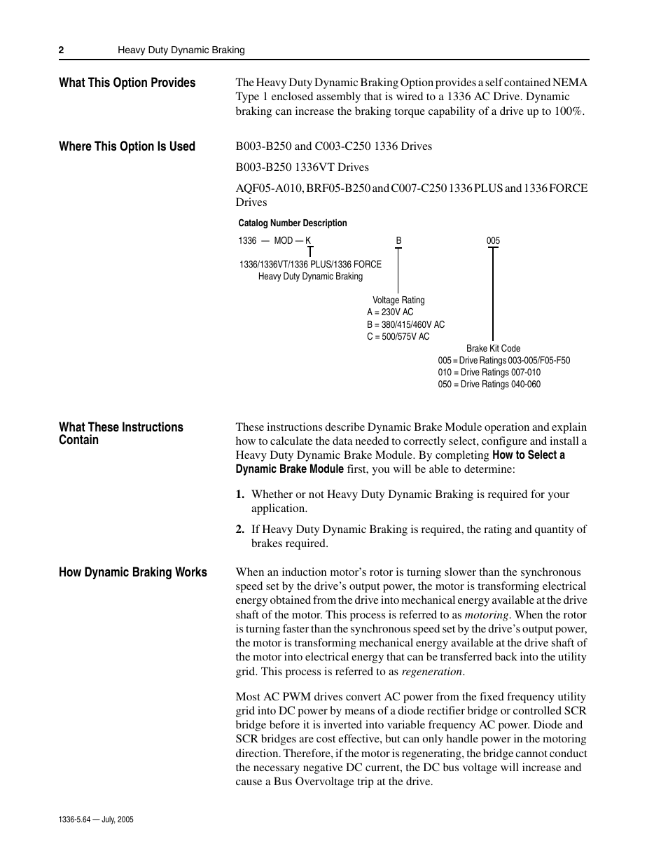 What this option provides, Where this option is used, What these instructions contain | How dynamic braking works | Rockwell Automation 1336_S_F_T Allen-Bradley Dynamic Braking User Manual | Page 2 / 28