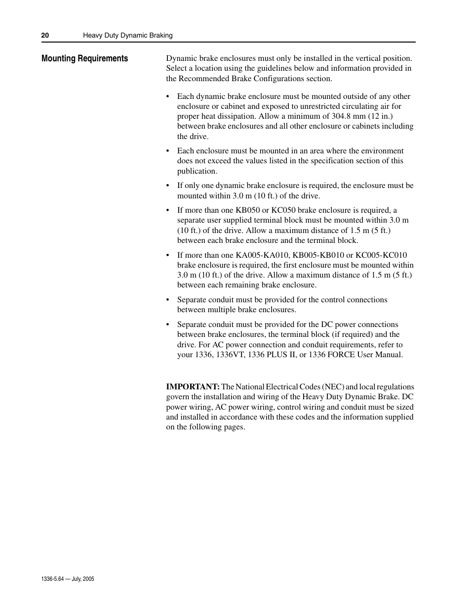 Mounting requirements | Rockwell Automation 1336_S_F_T Allen-Bradley Dynamic Braking User Manual | Page 20 / 28