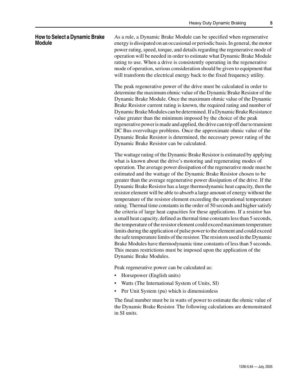 How to select a dynamic brake module | Rockwell Automation 1336_S_F_T Allen-Bradley Dynamic Braking User Manual | Page 5 / 28