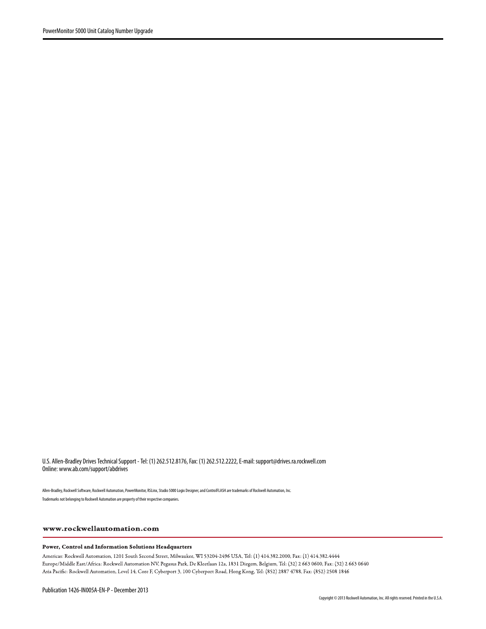 Back cover | Rockwell Automation 1426-MxE-xxx PowerMonitor 5000 Unit Catalog Number Upgrade Installation Instructions User Manual | Page 12 / 12