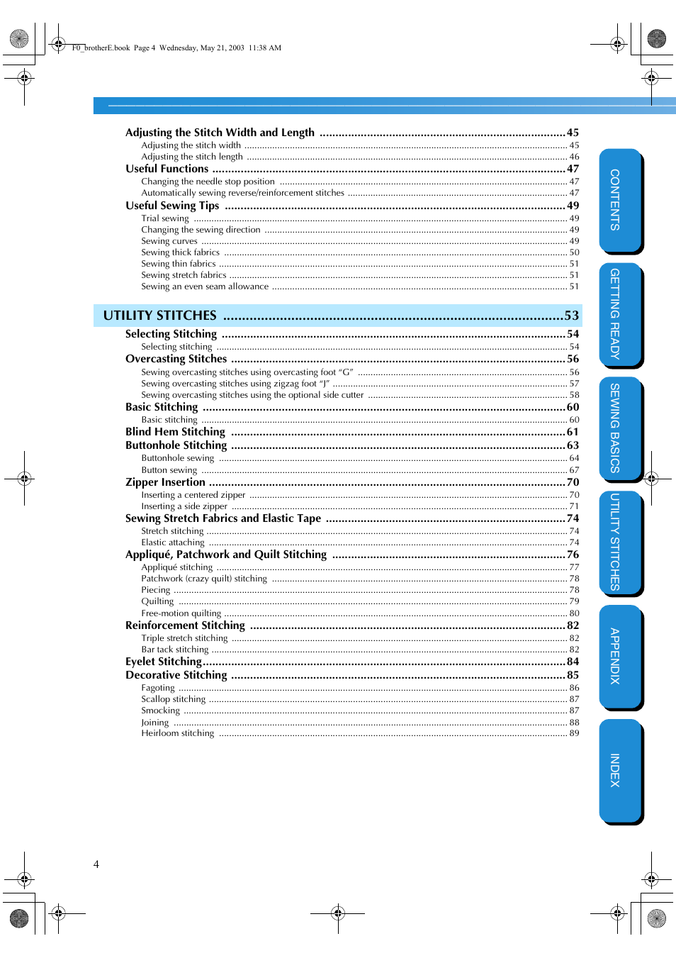 Utility stitches | Brother NX-200 User Manual | Page 10 / 111