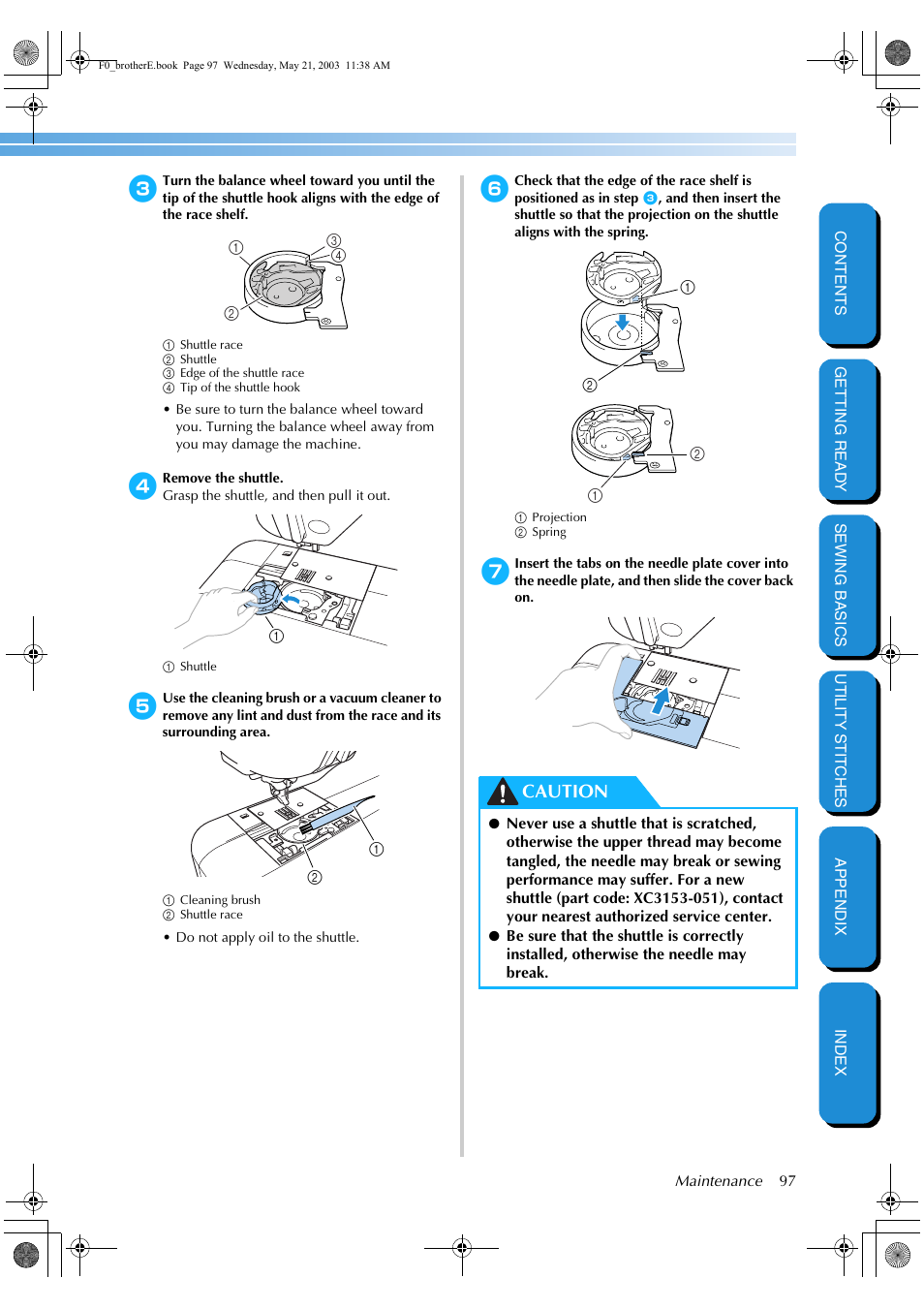 Caution | Brother NX-200 User Manual | Page 103 / 111