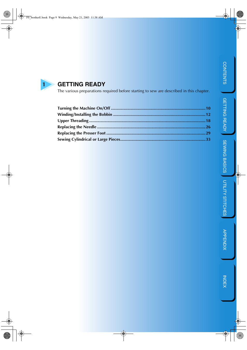 Getting ready | Brother NX-200 User Manual | Page 15 / 111