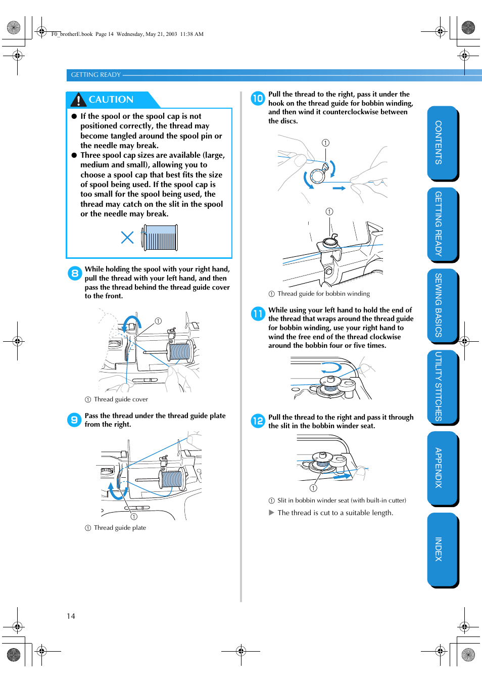 Caution | Brother NX-200 User Manual | Page 20 / 111