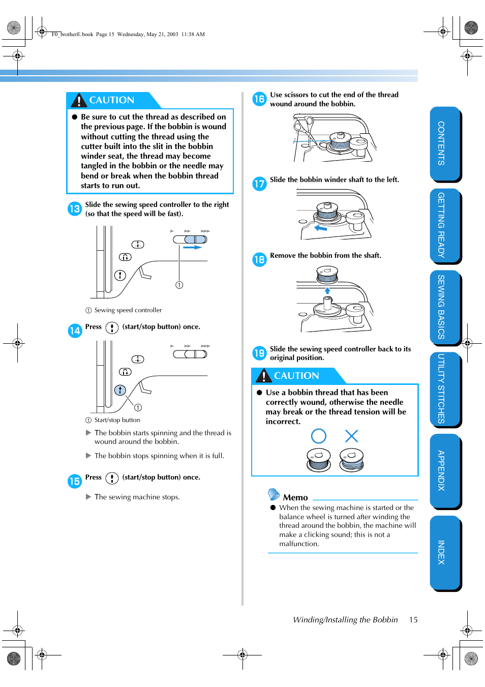 Caution | Brother NX-200 User Manual | Page 21 / 111