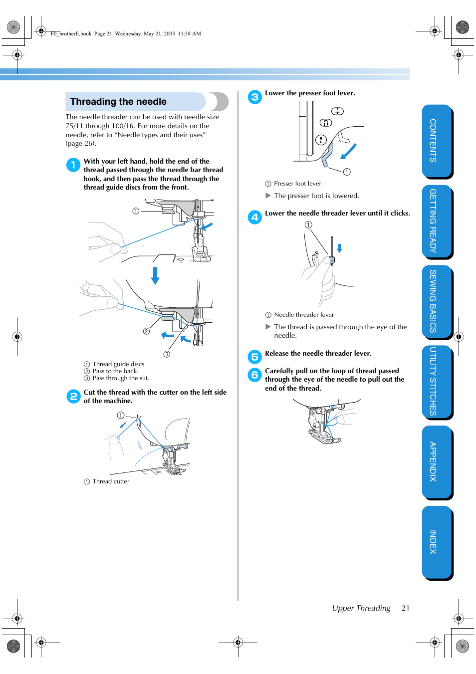 Threading the needle | Brother NX-200 User Manual | Page 27 / 111