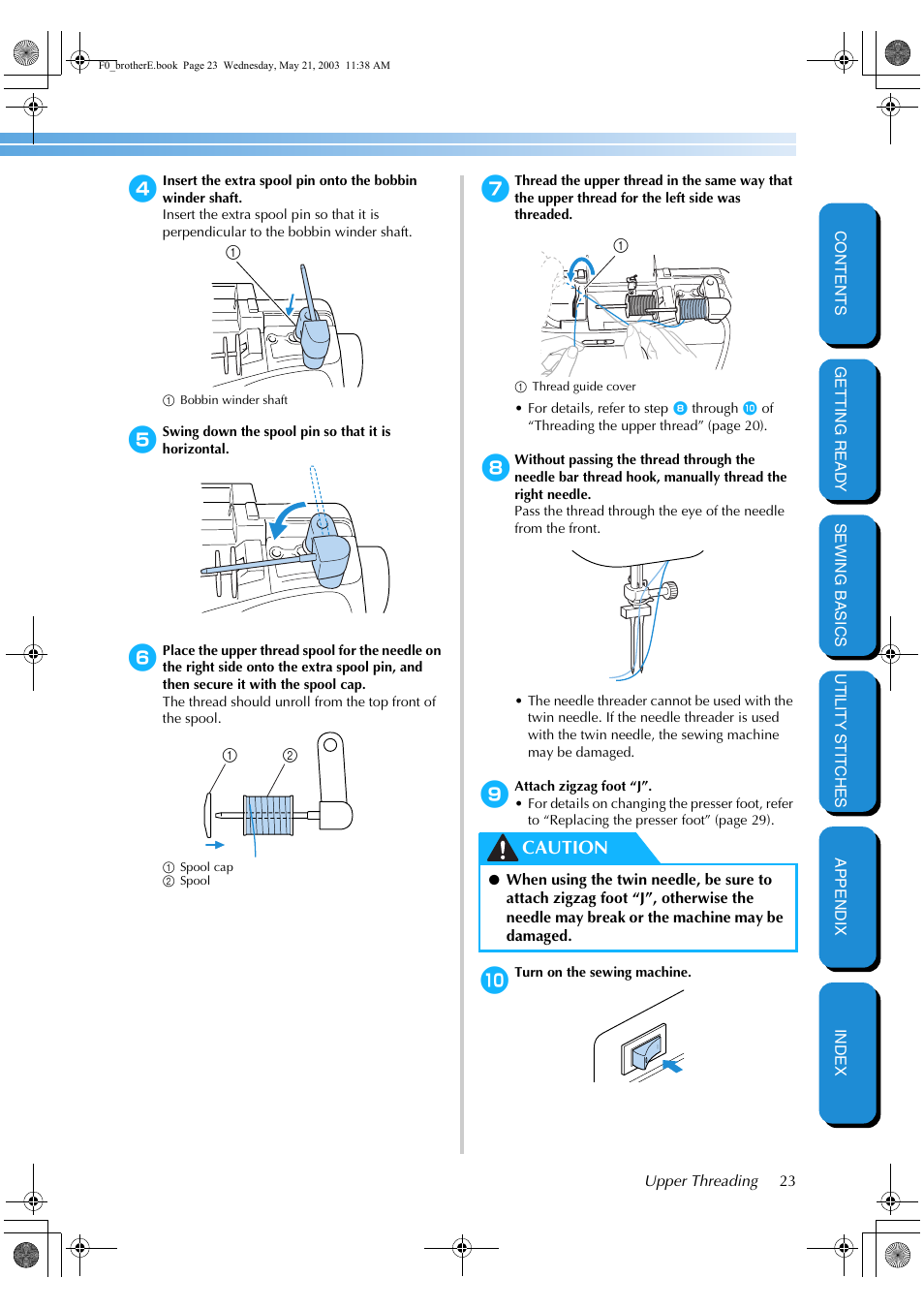 Caution | Brother NX-200 User Manual | Page 29 / 111