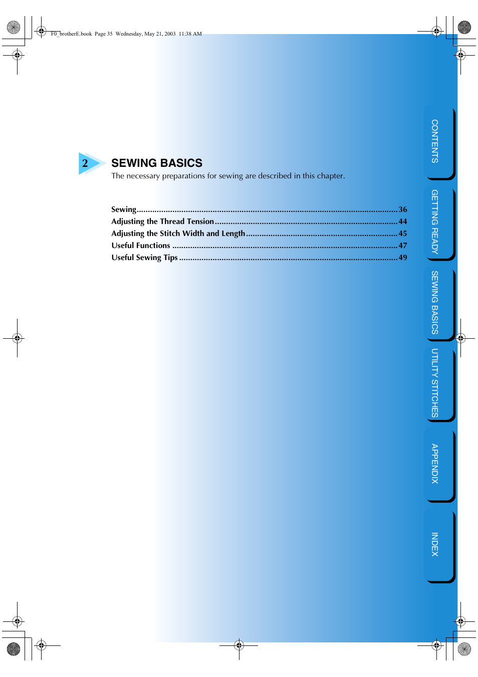 Sewing basics | Brother NX-200 User Manual | Page 41 / 111