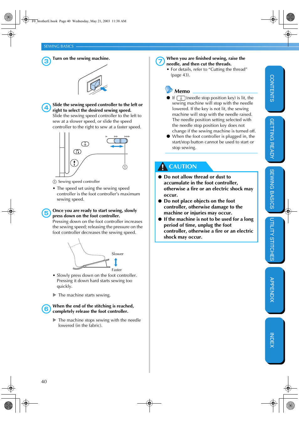 Caution | Brother NX-200 User Manual | Page 46 / 111