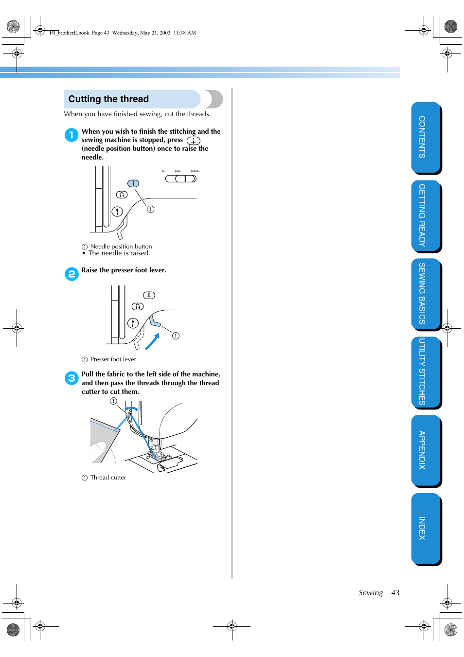 Cutting the thread | Brother NX-200 User Manual | Page 49 / 111