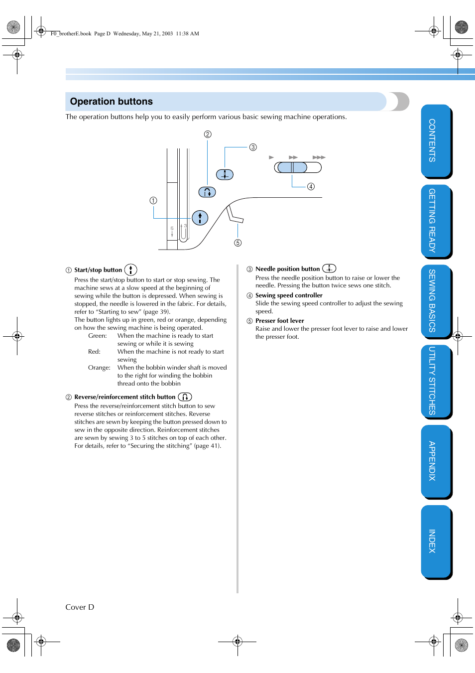Operation buttons | Brother NX-200 User Manual | Page 5 / 111