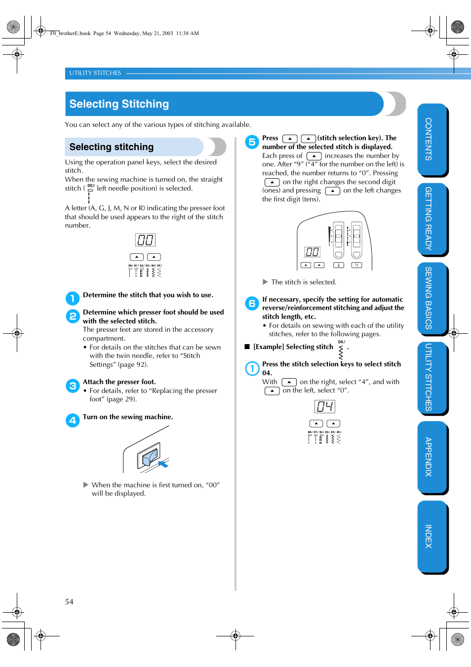 Selecting stitching | Brother NX-200 User Manual | Page 60 / 111