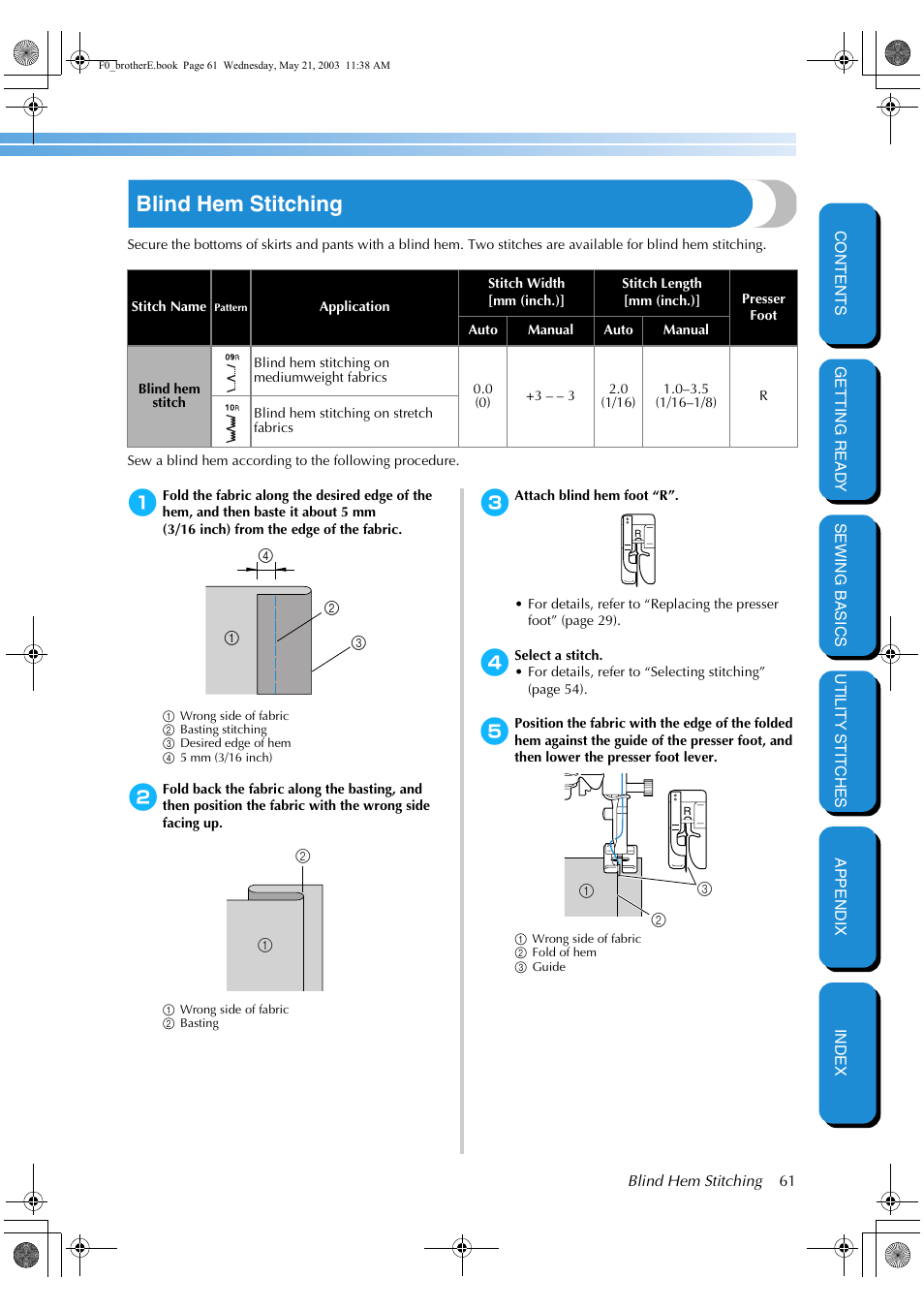 Blind hem stitching | Brother NX-200 User Manual | Page 67 / 111