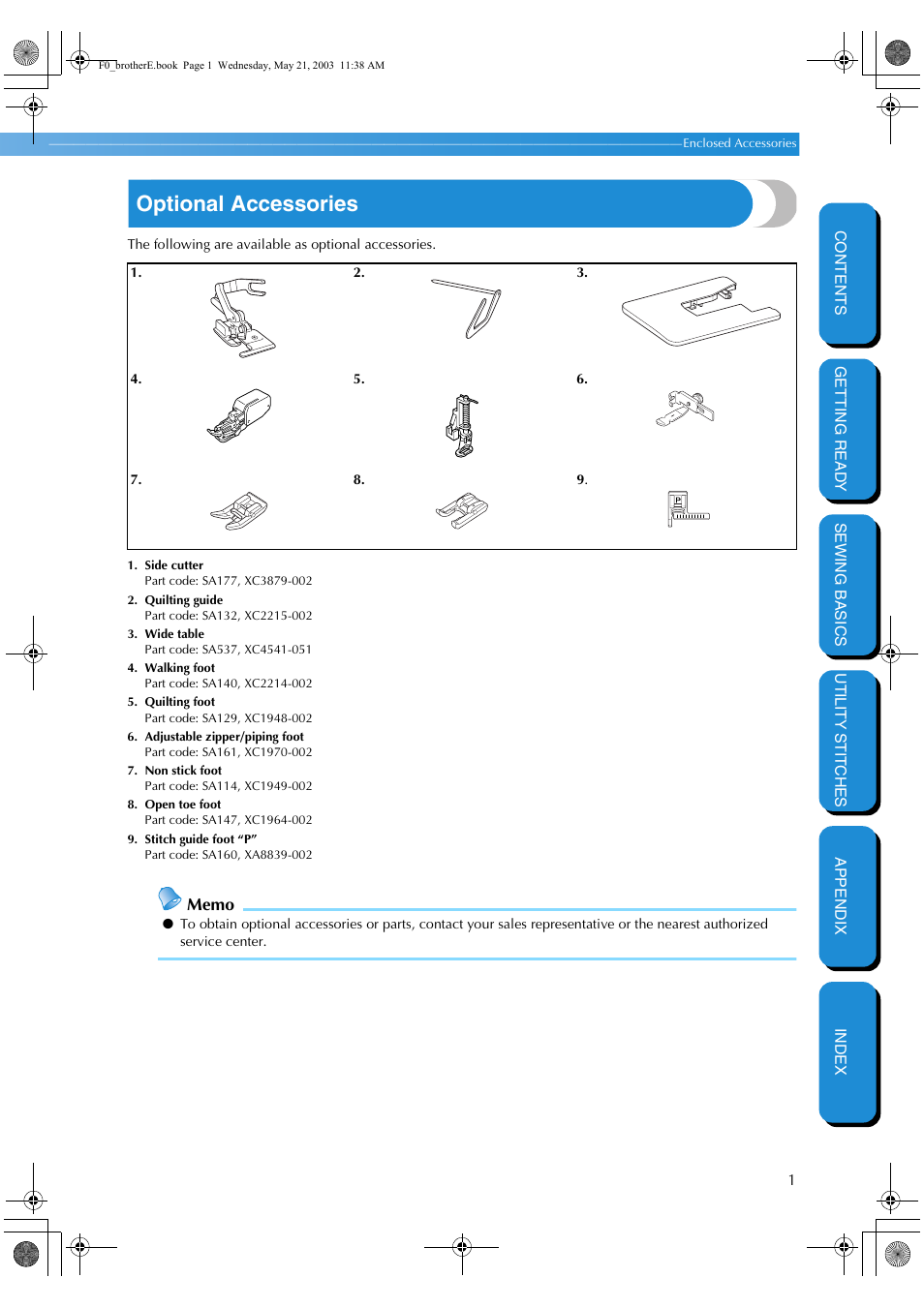 Optional accessories | Brother NX-200 User Manual | Page 7 / 111