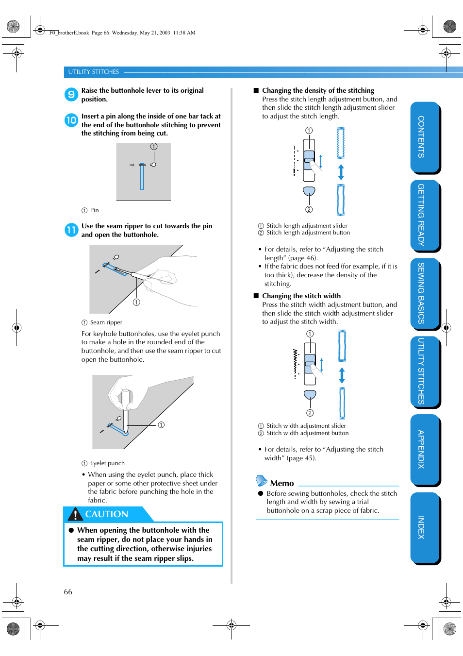 Caution | Brother NX-200 User Manual | Page 72 / 111