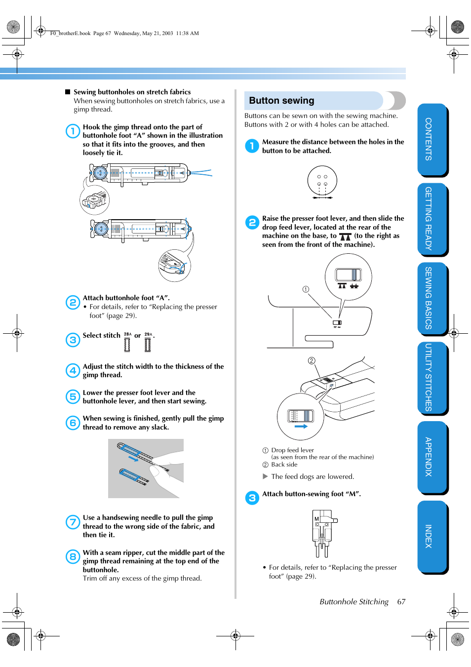 Button sewing | Brother NX-200 User Manual | Page 73 / 111