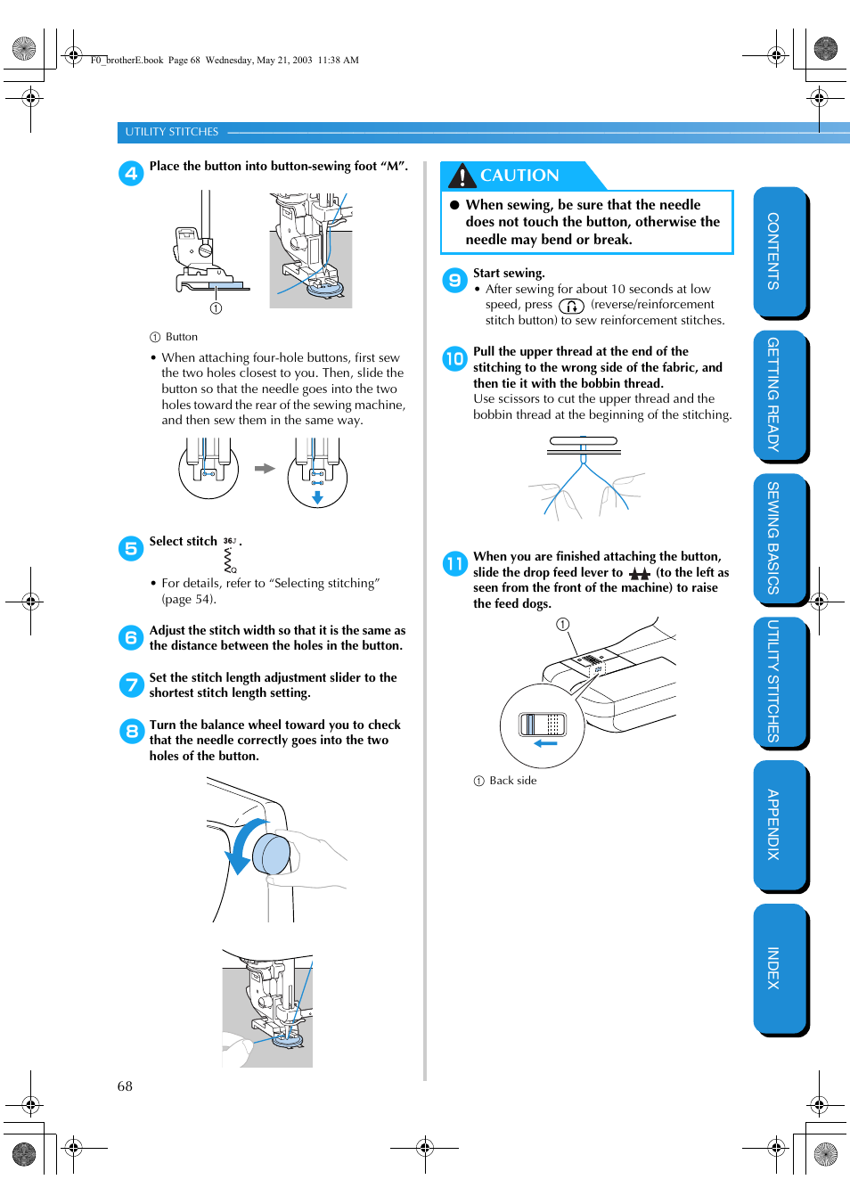 Caution | Brother NX-200 User Manual | Page 74 / 111