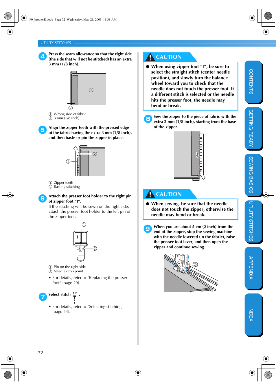 Caution | Brother NX-200 User Manual | Page 78 / 111