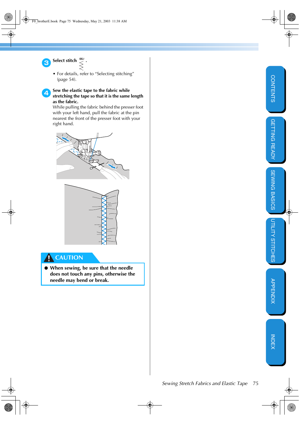 Caution | Brother NX-200 User Manual | Page 81 / 111