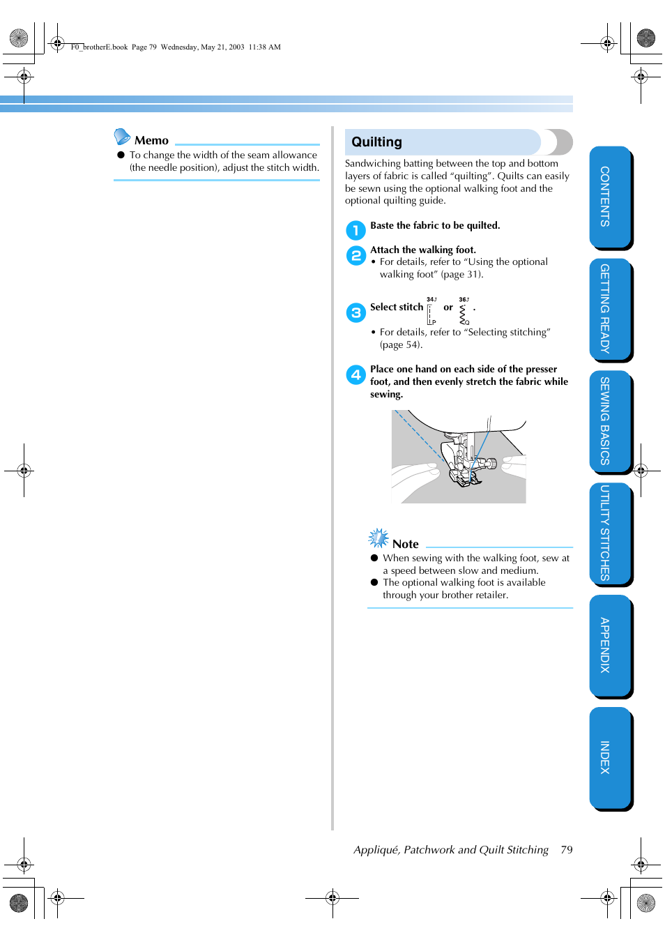 Quilting | Brother NX-200 User Manual | Page 85 / 111