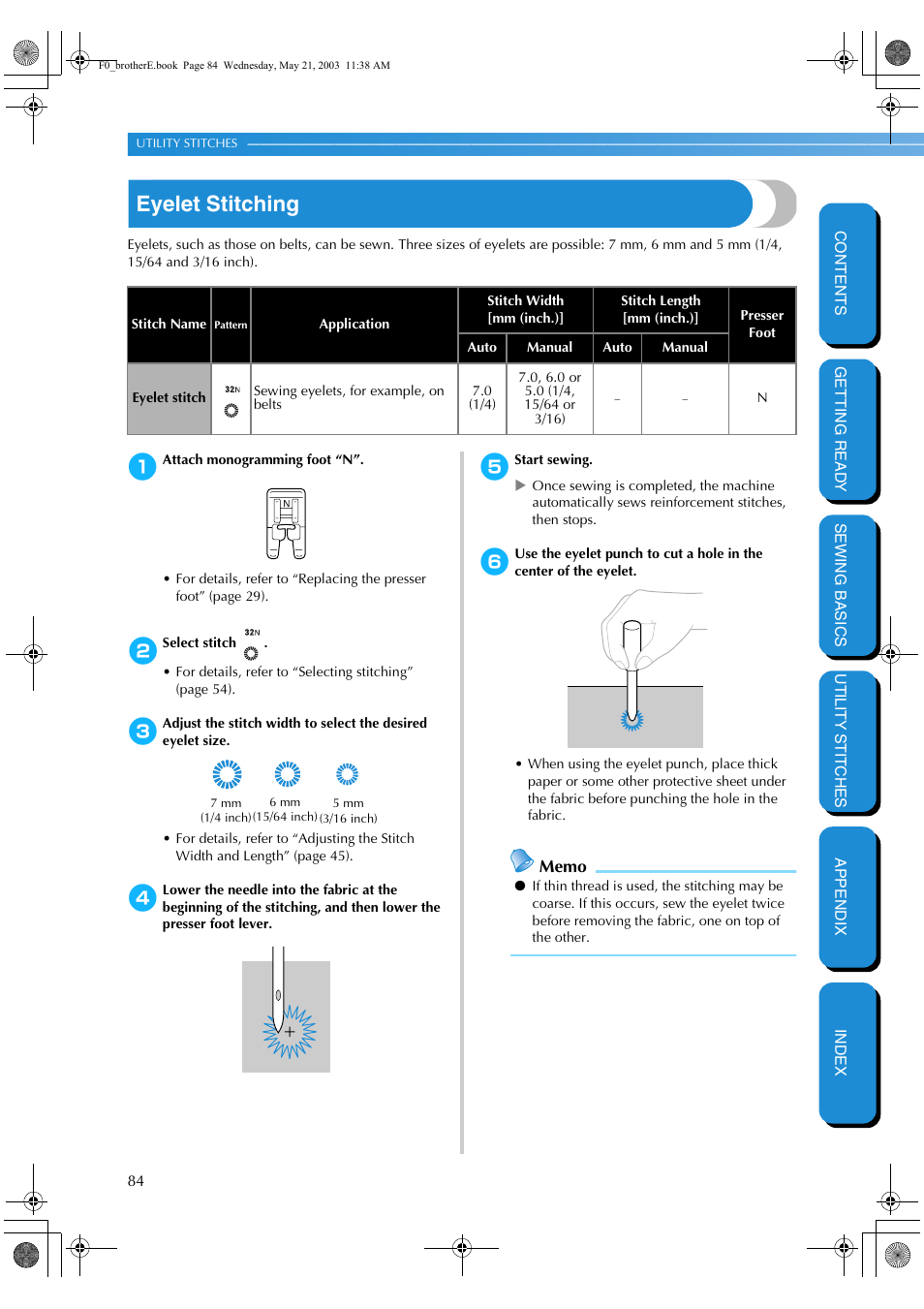 Eyelet stitching | Brother NX-200 User Manual | Page 90 / 111