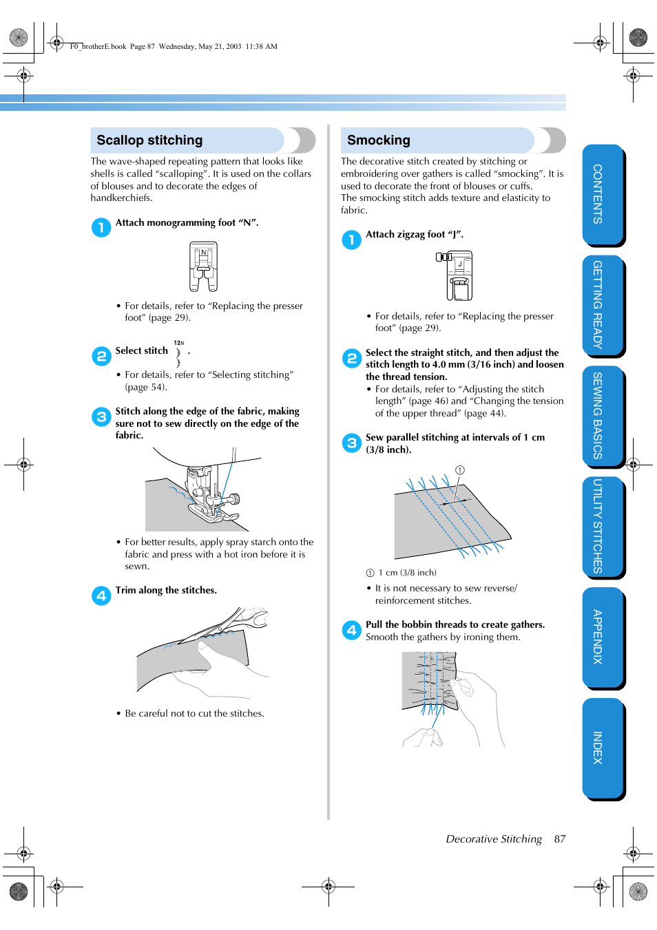 Scallop stitching, Smocking, Scallop stitching smocking | Brother NX-200 User Manual | Page 93 / 111
