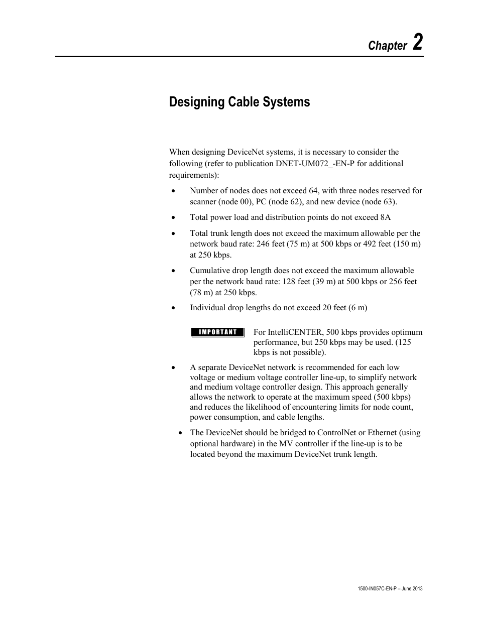 Designing cable systems, Chapter | Rockwell Automation 1500 DeviceNet MV Controllers Installation Instructions User Manual | Page 7 / 36