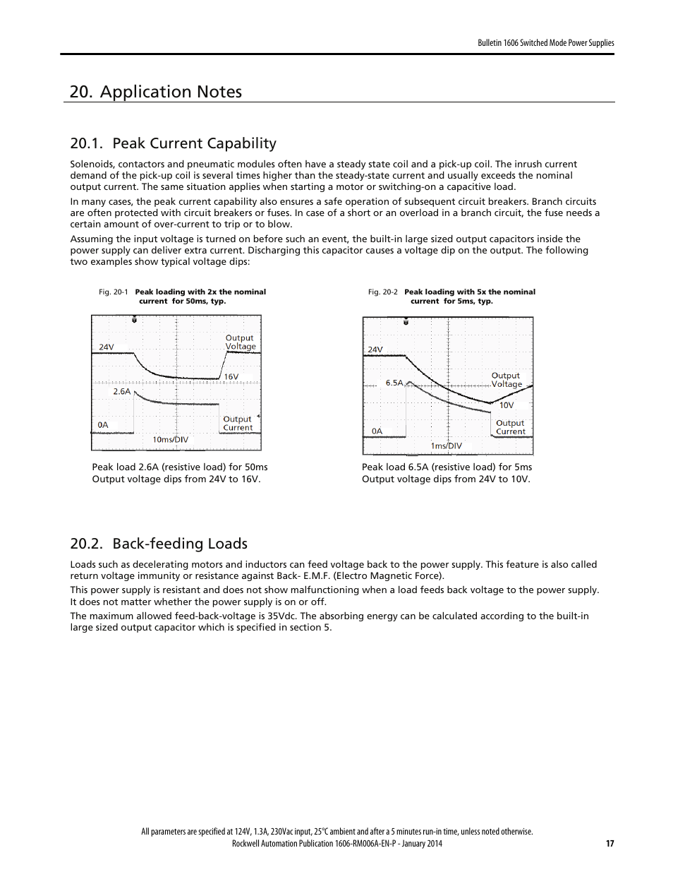 Peak current capability, Back-feeding loads | Rockwell Automation 1606-XLP30EQ Power Supply Reference Manual User Manual | Page 17 / 24
