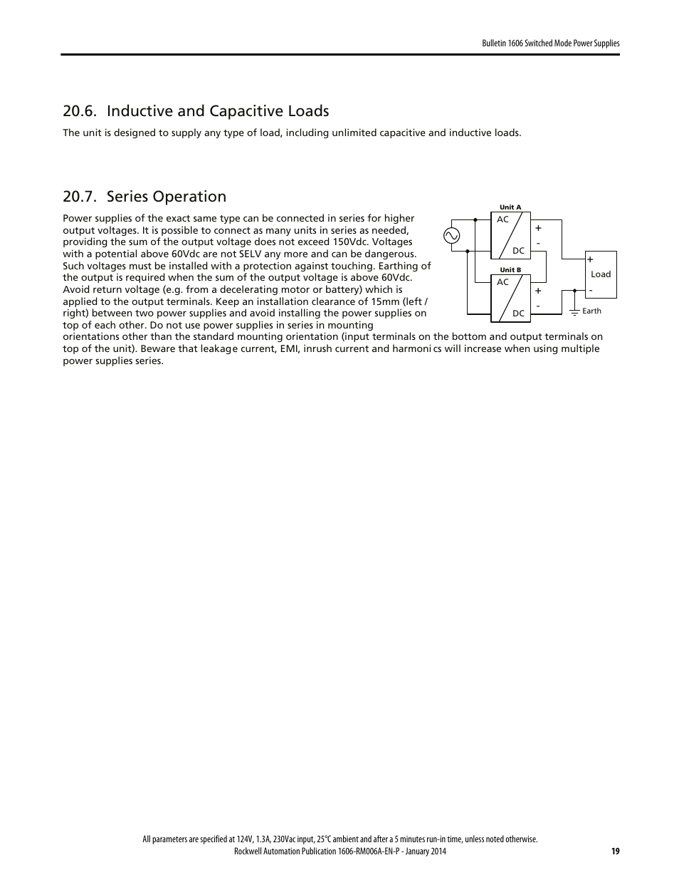 Inductive and capacitive loads, Series operation | Rockwell Automation 1606-XLP30EQ Power Supply Reference Manual User Manual | Page 19 / 24