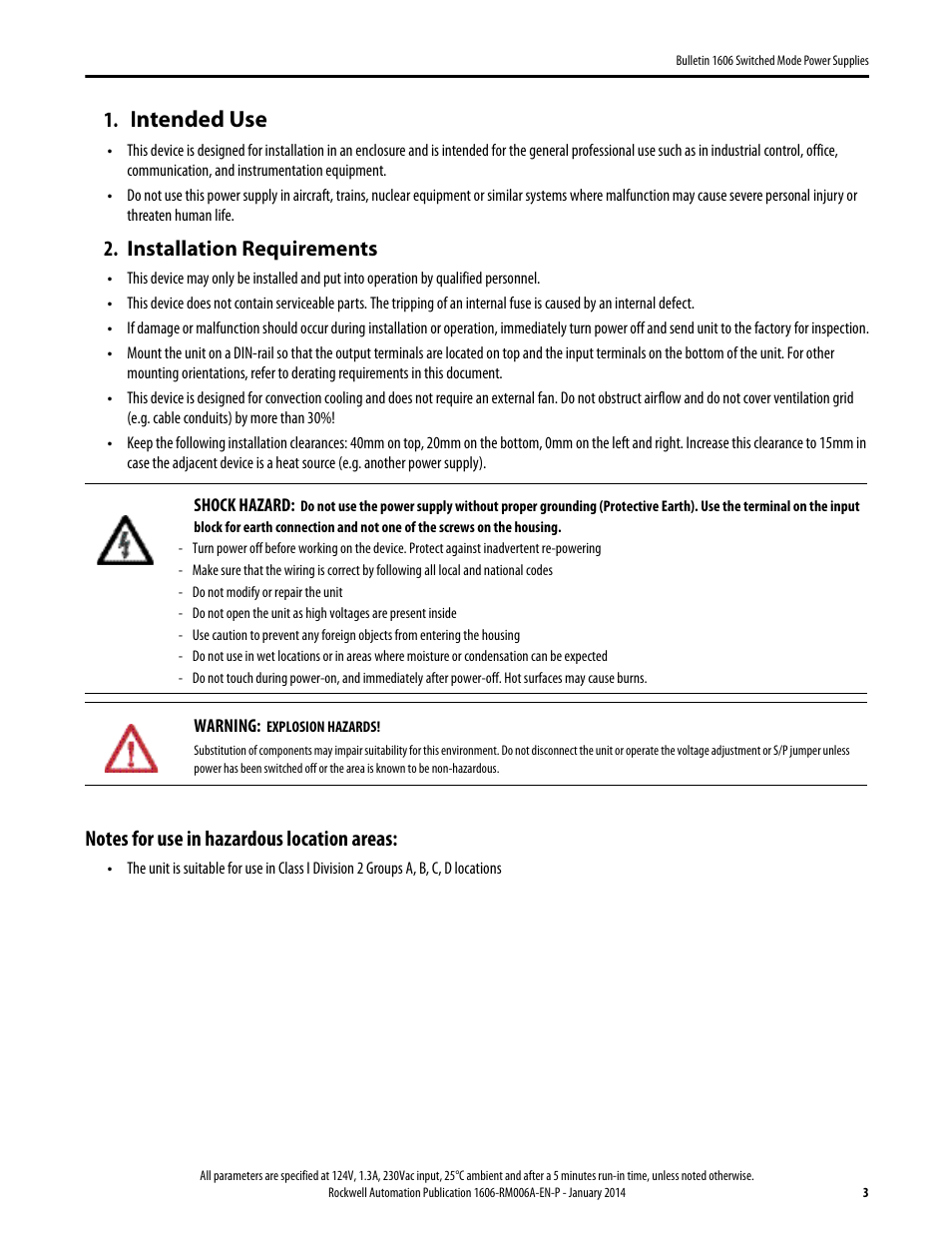 1606-rm006a-en-p, Intended use, Installation requirements | Rockwell Automation 1606-XLP30EQ Power Supply Reference Manual User Manual | Page 3 / 24