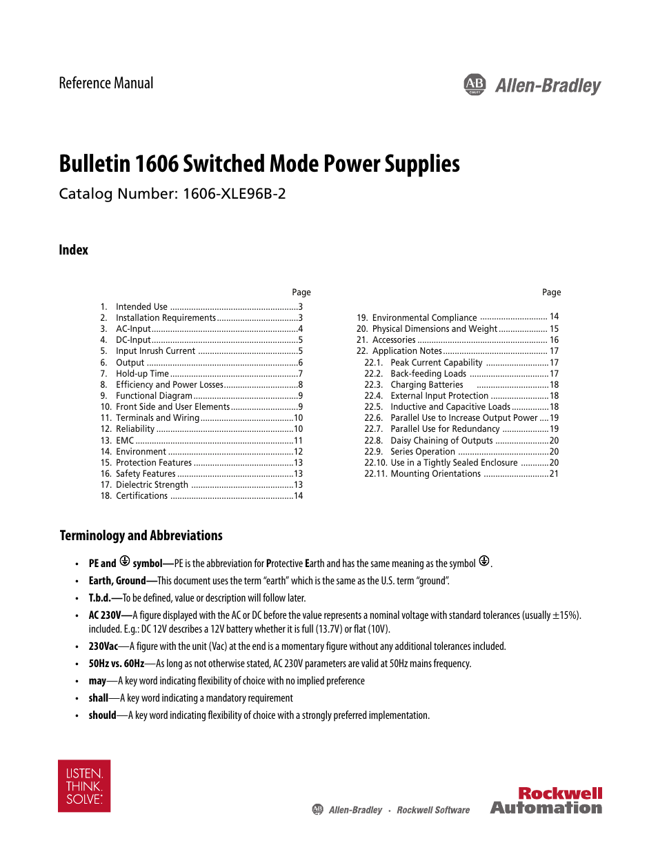 Rockwell Automation 1606-XLE96B-2 Power Supply Reference Manual User Manual | 22 pages