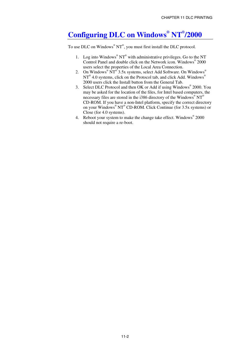 Configuring dlc on windows ® nt ® /2000, Configuring dlc on windows | Brother NC8100H User Manual | Page 111 / 181