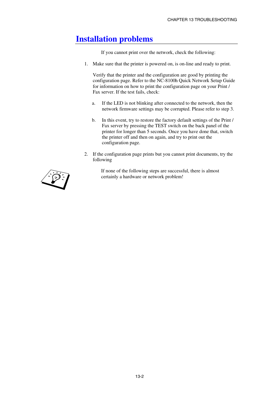 Installation problems | Brother NC8100H User Manual | Page 128 / 181