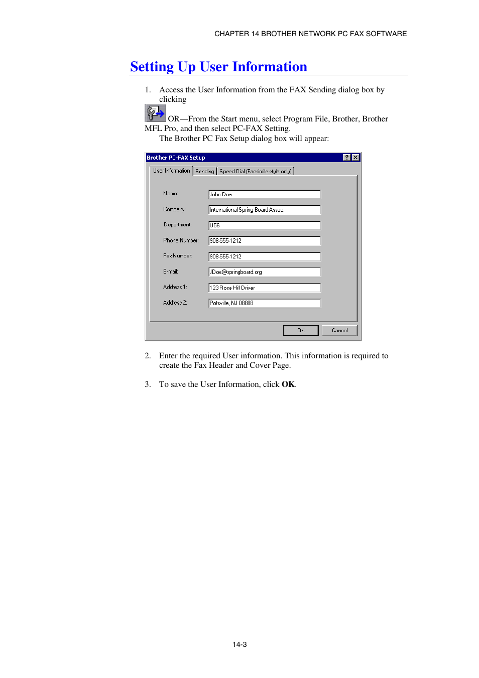 Setting up user information | Brother NC8100H User Manual | Page 145 / 181